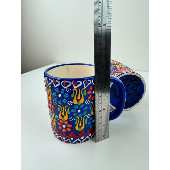 Myth Arts Dark Blue Cup Ceramic Floral Hand Crafted Made in Turkey Coffee Mug - Picture 9 of 10